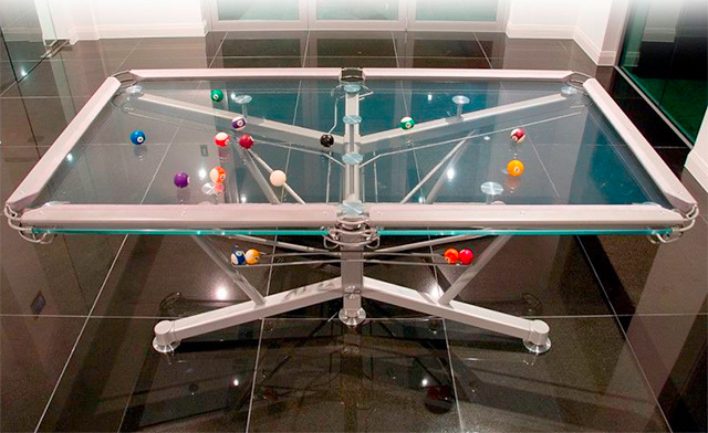 transparent glass pool table